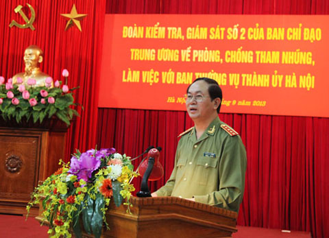 Đại tướng Trần Đại Quang phát biểu tại buổi làm việc (Ảnh: hanoi.gov.vn)