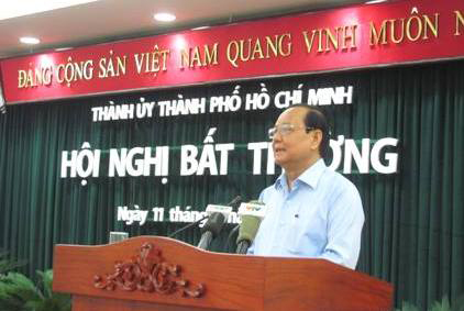 Đồng chí Lê Thanh Hải, Ủy viên Bộ Chính trị, Bí thư Thành ủy thành phố Hồ Chí Minh phát biểu tại Hội nghị