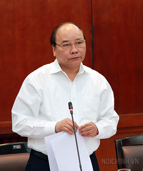 Đồng chí Nguyễn Xuân Phúc, Ủy viên Bộ Chính trị, Phó Thủ tướng Chính phủ, Phó trưởng Ban Chỉ đạo Trung ương về PCTN phát biểu tại buổi công bố kết quả kiểm tra, đôn đốc công tác PCTN tại Bộ Nông nghiệp và Phát triển nông thôn