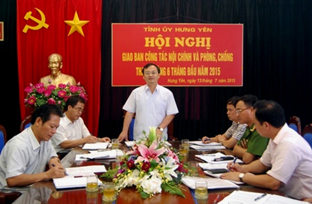 Hội nghị giao ban công tác nội chính và phòng, chống tham nhũng 6 tháng đầu năm 2015 của Tỉnh uỷ Hưng Yên