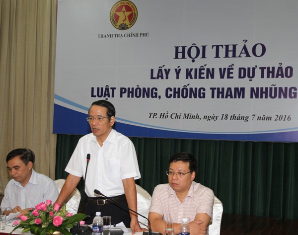 Đồng chí Nguyễn Văn Thanh, Phó Tổng Thanh tra Chính phủ phát biểu tại Hội thảo