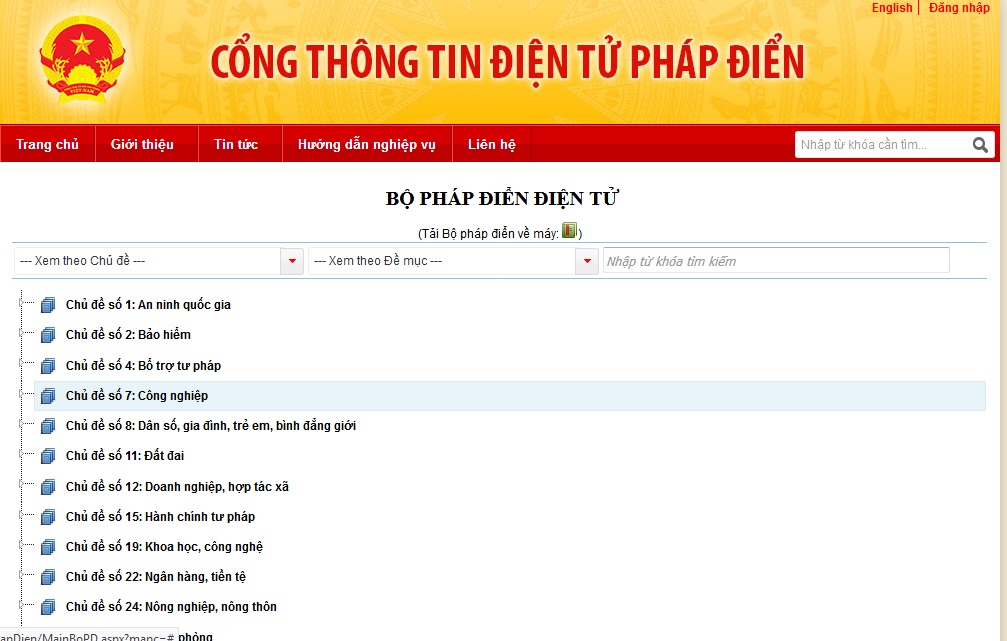 Giao diện Bộ pháp điển điện tử