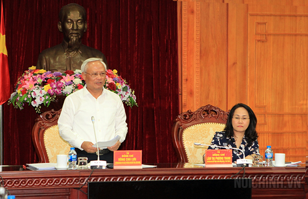 Đồng chí Uông Chu Lưu, Ủy viên Trung ương Đảng, Phó Chủ tịch Quốc hội, Phó trưởng Ban Chỉ đạo Trung ương về phòng, chống tham nhũng phát biểu tại buổi làm việc