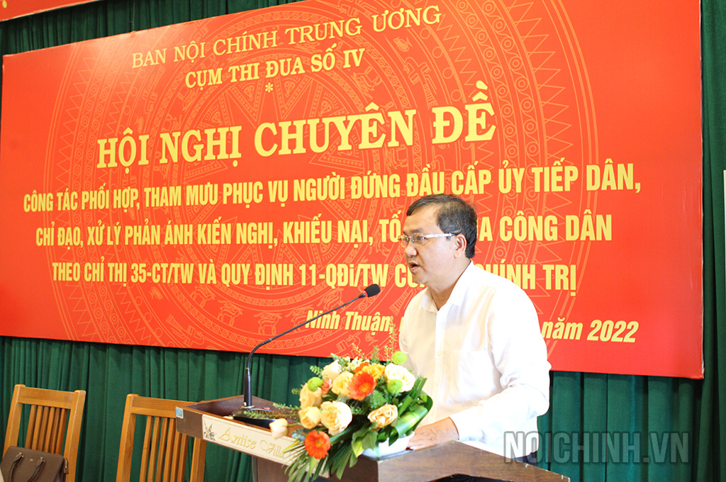 Đồng chí Đào Trọng Định, Trưởng Ban Nội chính Tỉnh ủy Ninh Thuận phát biểu tại Hội Nghị