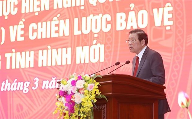 Đồng chí Phan Đình Trạc, Ủy viên Bộ Chính trị, Bí thư Trung ương Đảng, Trưởng Ban Nội chính Trung ương phát biểu tại buổi làm việc