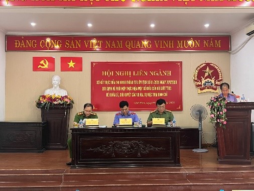 Hội nghị liên ngành Viện kiểm sát - Công an - Tòa án nhân dân - Cục thi hành án dân sự tỉnh Vĩnh Phúc sơ kết 03 quy định phối hợp thực hiện một số điều của Bộ luật Tố tụng hình sự về quản lý, giải quyết các vụ án, vụ việc tạm đình chỉ (tháng 5/2023)