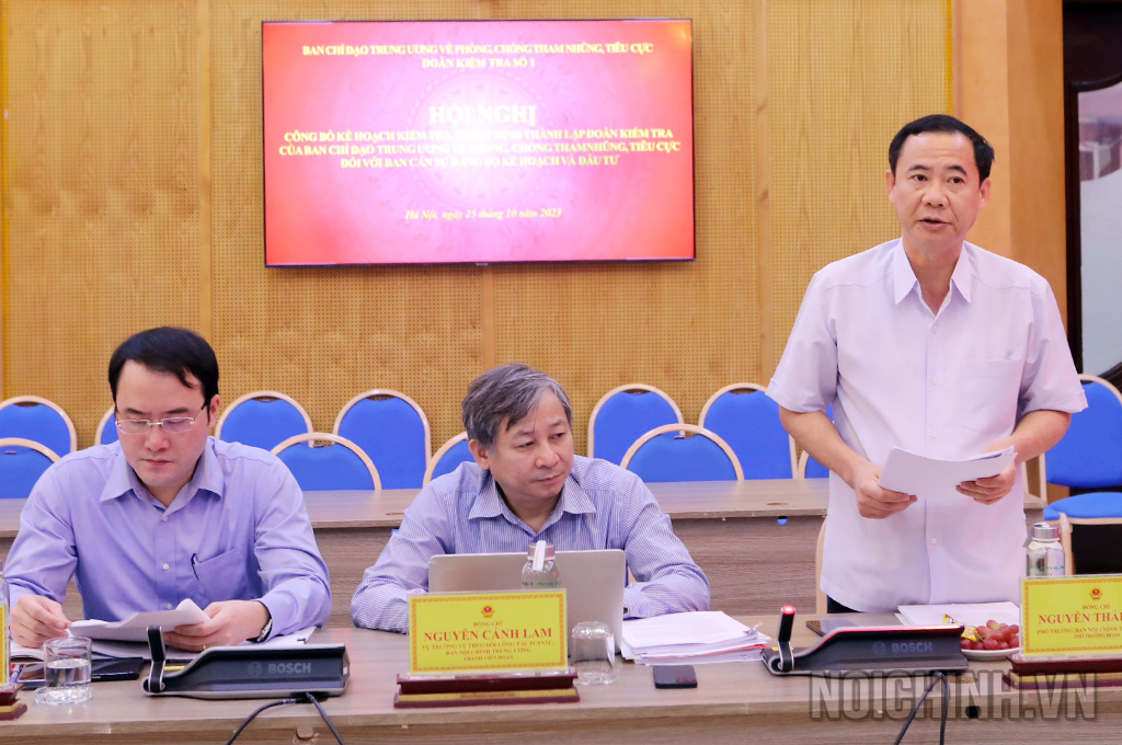  Đồng chí Nguyễn Thái Học, Phó Trưởng Ban Nội chính Trung ương, Phó Trưởng đoàn kiểm tra công bố Kế hoạch, Quyết định thành lập Đoàn kiểm tra của Ban Chỉ đạo Trung ương về phòng, chống tham nhũng, tiêu cực