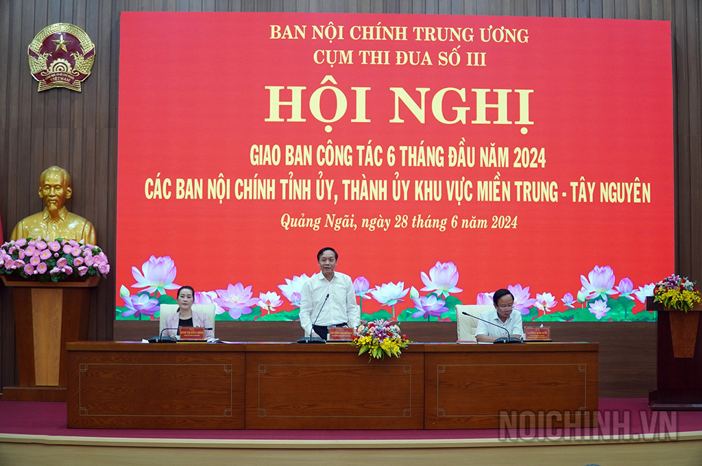 Quang cảnh Hội nghị giao ban công tác 6 tháng đầu năm 2024 các ban nội chính tỉnh ủy, thành ủy khu vực miền Trung - Tây Nguyên tại Quảng Ngãi