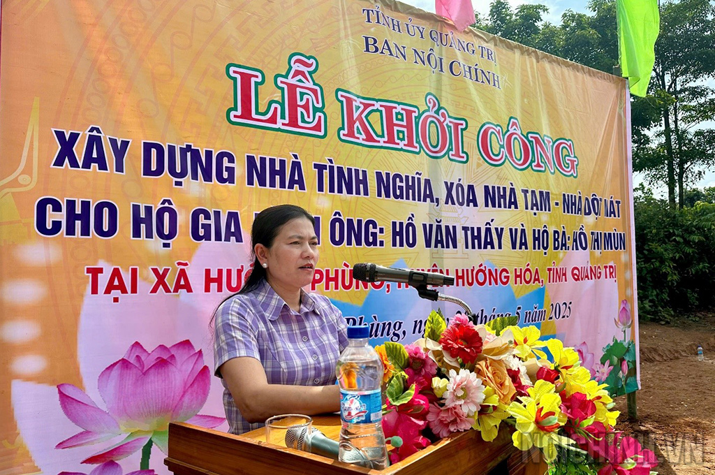 Đồng chí Ly Kiều Vân, Ủy viên Ban Thường vụ, Trưởng Ban Nội chính Tỉnh ủy Quảng Trị phát biểu tại Lễ khởi công 