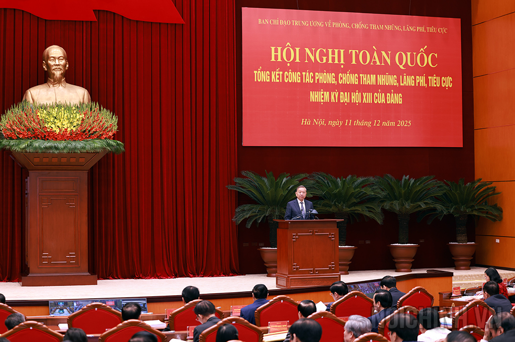 Đồng chí Tổng Bí thư Tô Lâm, Trưởng Ban Chỉ đạo Trung ương về phòng, chống tham nhũng, lãng phí, tiêu cực phát biểu chỉ đạo