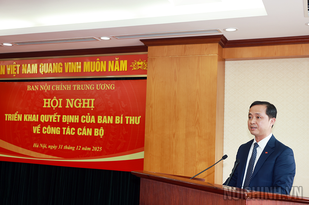 Đồng chí Nguyễn Xuân Trường, Phó Trưởng Ban Nội chính Trung ương phát biểu nhận nhiệm vụ