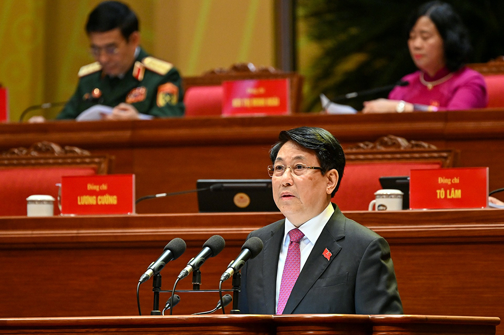 Đồng chí Lương Cường, Ủy viên Bộ Chính trị, Chủ tịch nước đọc diễn văn, tuyên bố khai mạc Đại hội