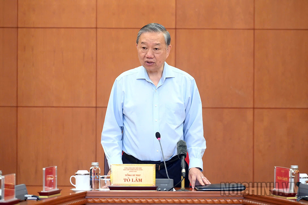Đồng chí Tổng Bí thư Tô Lâm phát biểu tại buổi làm việc