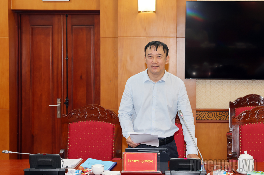 Thạc sĩ Mai Xuân Bình, Phó Vụ trưởng Vụ Tham mưu, xử lý vụ án, vụ việc Ban Nội chính Trung ương, Ủy viên Hội đồng nghiệm thu phát biểu