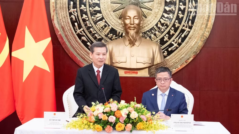 Đồng chí Lê Minh Trí, Ủy viên Bộ Chính trị, Bí thư Trung ương Đảng, Trưởng Ban Nội chính Trung ương phát biểu tại buổi làm việc