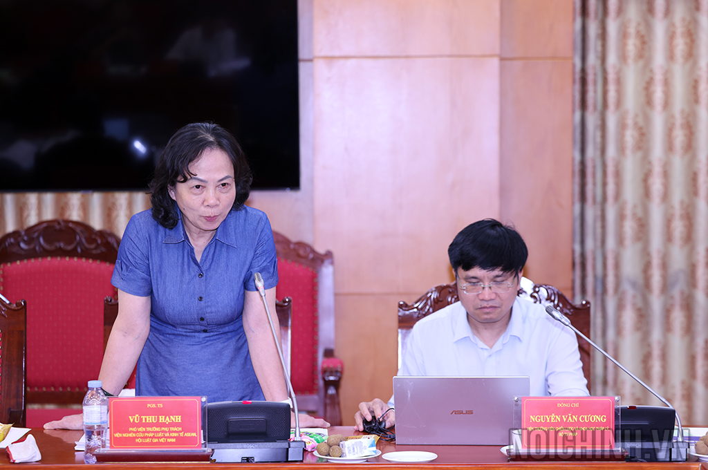PGS. TS Vũ Thu Hạnh, Phó Viện trưởng phụ trách Viện Nghiên cứu pháp luật và Kinh tế ASEAN, Hội Luật gia Việt Nam